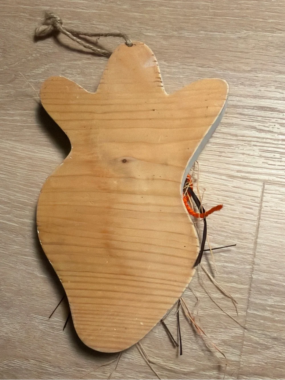 Handmade Rustic Wooden Ghost Hanging Decoration with Raffia Bow Halloween 9”